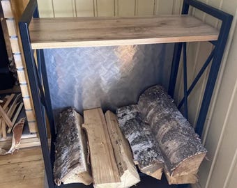 Estante para leña con repisa para chimenea de sauna