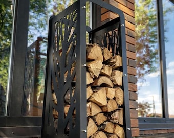 Metal Firewood Rack: Tree Design, Indoor/Outdoor Log Storage (80x35cm)
