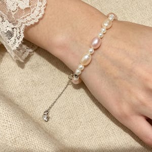 Bracelet de perles d'eau douce naturelles, Bracelet réglable en argent sterling 925, Bijoux délicats à superposer