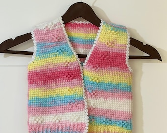 Chaleco de bebé arcoíris pastel - Ropa infantil de punto a rayas hecha a mano, algodón suave, regalo para baby shower