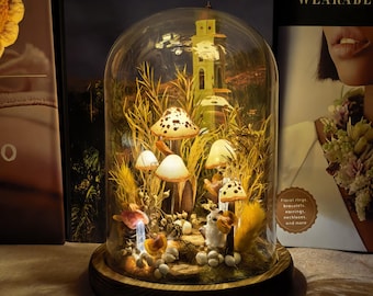 Mushroom Lamp With Crystal, Heartwarming gift, Cat Lover Gift,  Unique Birthday Gifts, Housewarming Gifts, Natural Home Decor