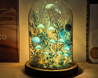 Enchanted Mushroom Forest Night Light, Blue Mushroom Lamp, Fantasy Fairy Tale Decor for Bedroom & Kids Room, Little Girl Gift, Unique Gift