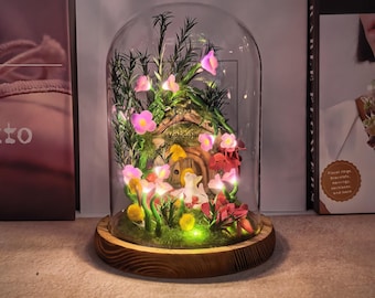 Mushroom Night Light, Handmade Mushroom Lamp, Cat & Flower, Fairy Lights Decor, Bedroom Decoration, Unique Flower Gifts