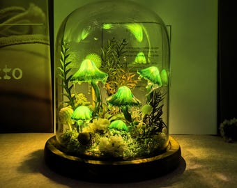 Green Forest Handmade Mushroom Lamp, Whimsigoth Decor, Bedroom Decor,  Children's Room Decoration, Art Deco Lamp, Cottagecore,  Unique Gift