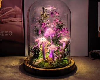 Handmade Purple Mushroom Lamp with Dried Flowers, Whimsical Room Decor, Bedroom Decor, Anniversary Gift Birthday Gift