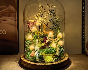 Handmade Crystal Night Light, Forest Deer Mushroom Lamp, Fantasy Forest Decor, Surprise Gift for Nature Lover, Ambient Light, Unique Gift