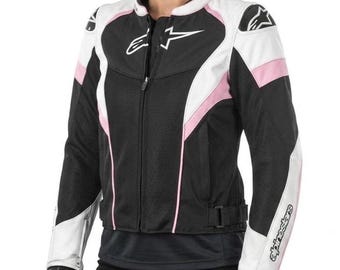 Pink Leather Alpinestars Moto Jacket Woman - Leather Protection motorcycle Jackets - Gift for her