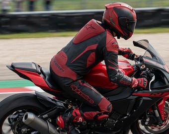 Black & Red Leather Alpinestars Jacket with CE Protections - Leather motorcycle Jackets - Gift for him