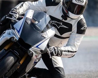 Black Leather Alpinestars Jacket with CE Protections - Leather motorcycle Jackets - Gift for him