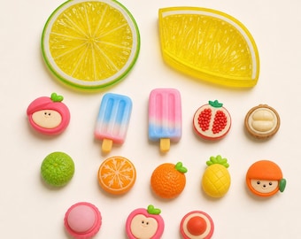 15 Pcs Fruit Shoe Charms, Summer Citrus Lemon Popsicle Resin Decorations
