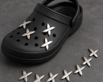 Silver X Metal Clog Charms, 10-Piece Snap-In Shoe Decoration Set