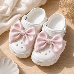 Oversized Satin Bow Shoe Charms for Clogs, Coquette Balletcore Accessory Pair Soft Pink