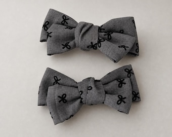 Fabric Bow Shoe Charms, Pair of Black or Gray Clog Accessories