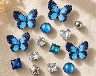 Blue Butterfly Resin Clog Charms, Rhinestone Shoe Accessories Set