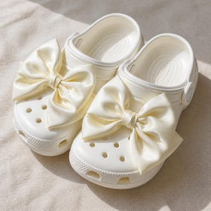 Oversized Satin Bow Shoe Charms for Clogs, Coquette Balletcore Accessory Pair image 3