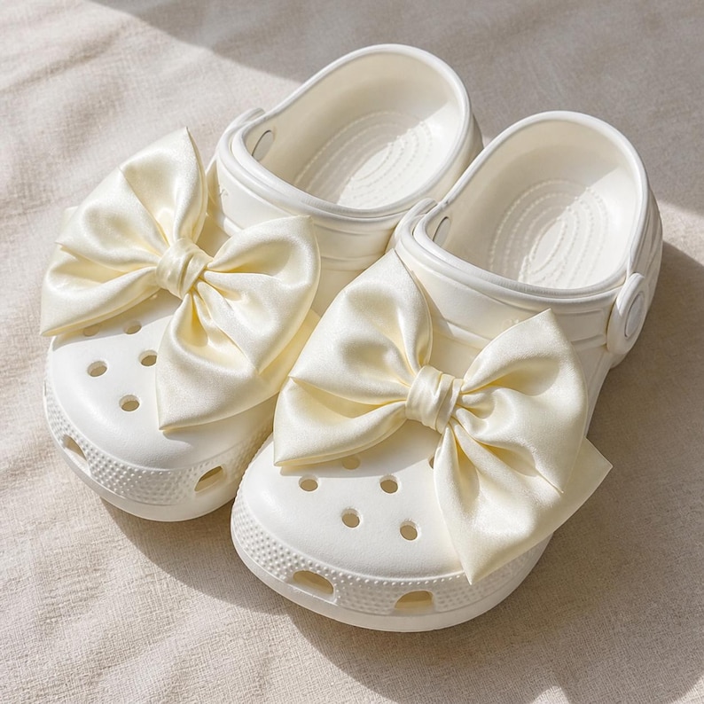 Oversized Satin Bow Shoe Charms for Clogs, Coquette Balletcore Accessory Pair image 3