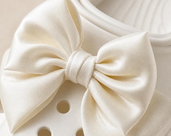 Oversized Satin Bow Shoe Charms for Clogs, Coquette Balletcore Accessory Pair
