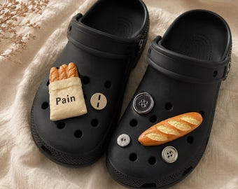 Bakery Food Shoe Charms, Bread Baguette Clog Accessories for Sandals