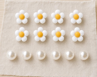 Daisy Pearl Clog Charms, White Flower Shoe Decorations, Summer Clogs (14 Pcs)