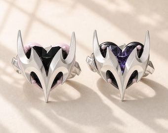 Gothic Heart Statement Ring, Silver Plated Zircon, Black Purple Pink Jewelry