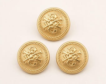 Gold Brass Crest Shank Buttons Set, Vintage Blazer Coat Sewing Supplies