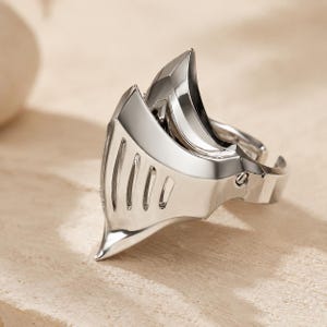 Gothic Armor Ring, Silver Adjustable Statement Ring, Cyberpunk Open Band Ring, Futuristic Shield Ring, Alternative Jewelry Gift