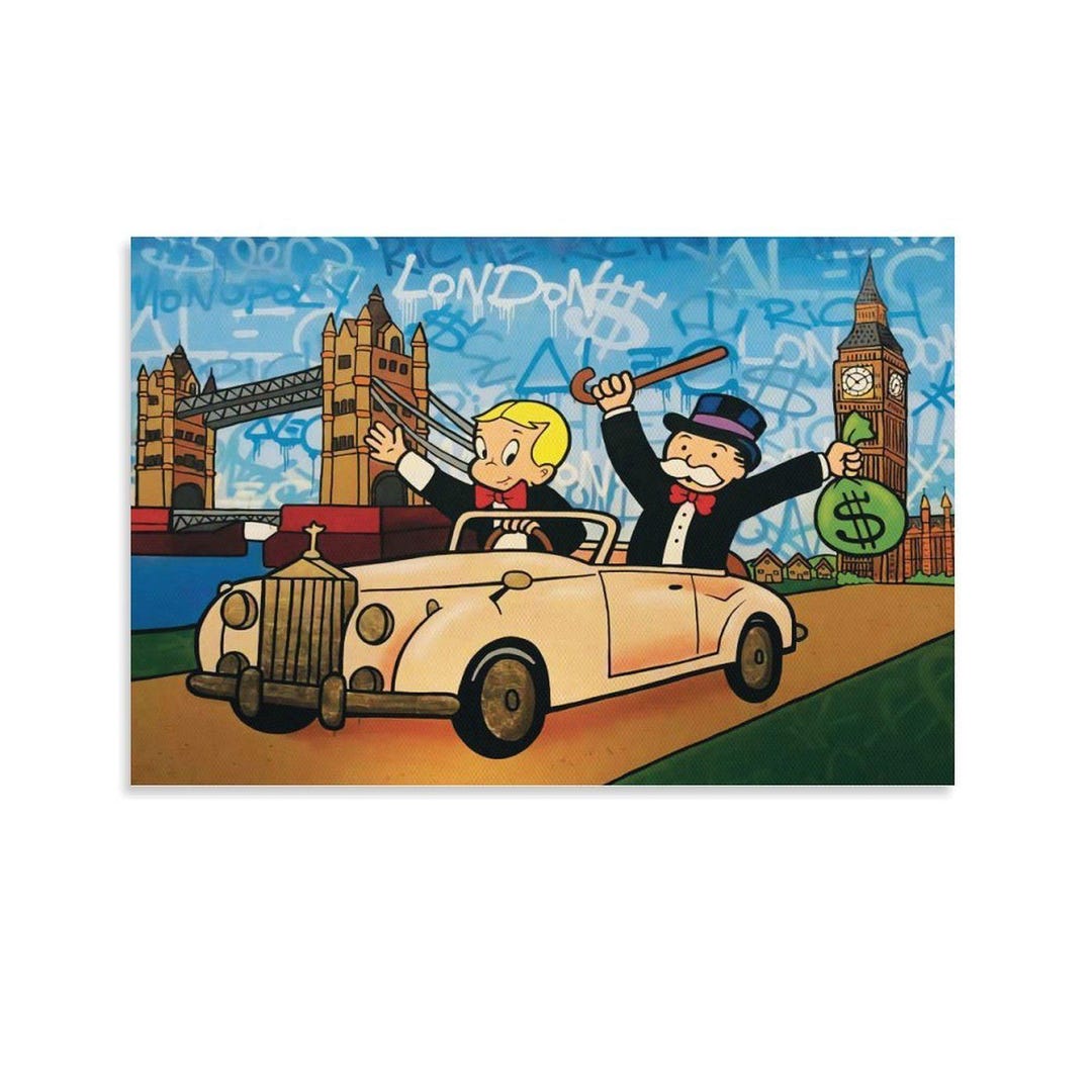 London Richie Rich & Monopoly Print, Pop Art Canvas, City Landmark Wall ...