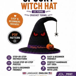 Spooky Witch Hat Crochet Pattern - Easy Amigurumi Tutorial, Mini Halloween Accessory Digital PDF