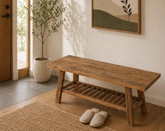 Rustic Wooden Bench - Narrow Wooden Corridor- Entrance Hall, Hallway Bench