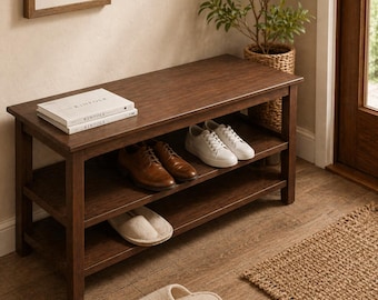 Solid Wood Entryway Shoe Rack Bench: Simple Storage Organizer, 550 lb Capacity