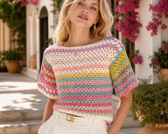Crochet Short Sleeve Top Pattern PDF, Easy Granny Stitch Summer Top, Beginner Friendly Crochet Shirt, Boho Crochet Top Digital Pattern