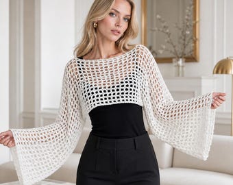 Crochet Mesh Sleeve Shrug Pattern PDF, Beginner Crochet Bolero Top, Fishnet Crochet Sleeves, Lightweight Cover Up, Digital Instant Download