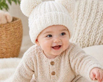 Crochet Baby Pompom Hat Pattern PDF, Baby Double Pom Hat, Easy Baby Beanie Pattern, Cute Baby Hat, Instant Download, English Pattern PDF