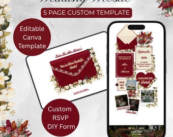 Burgundy & Beige Editable Wedding Website Template, Canva Wedding Website, RSVP Wedding Website, Digital Mobile Desktop Wedding Invitation