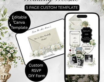 Ivory and Black Wedding Website Template with RSVP Form, Details Page & Love Story Section, Digital Wedding Invitation, Canva Template