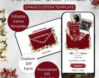 Burgundy & Beige Save the Date Website Template, Canva Save the Date, Address Collection Form, Digital Save the Date, Floral Wedding Web