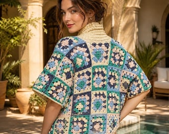 Easy Crochet Granny Square Cardigan Pattern PDF, Boxy Crochet Jacket, Summer Kimono Cardigan, Beginner Friendly Womens Cardigan Download PDF
