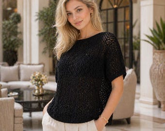 Beginner Knit Summer Lace Top Pattern PDF, Easy Mesh Knit Tee, Lightweight Womens Knitting Pattern, DIY Beach Cover Up, Instant Download PDF