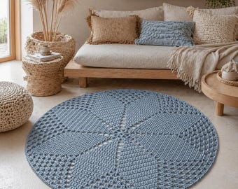 Crochet Rug Pattern PDF, Easy Round Floor Rug Pattern, Cushy Crochet Home Decor, Boho Nursery Bedroom Rug Instant Download