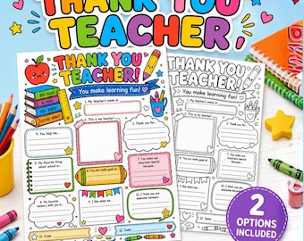 Plantilla de carta imprimible para regalo de última hora para maestros, tarjeta para colorear para niños, regalo de agradecimiento de fin de año escolar