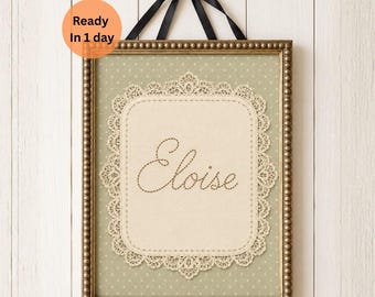 Letrero personalizado para la habitación del bebé, estilo vintage con encaje, decoración rústica para la habitación, regalo para mamá primeriza / decoración personalizada para la habitación del bebé (descarga digital).