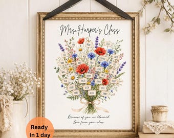 Regalo personalizado de agradecimiento para profesores de la promoción de 2026 / Estampado personalizado de flores silvestres como regalo de fin de curso para profesores (descarga digital)