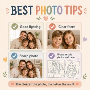 Custom portrait coloring page made from your favorite photo, perfect for Mother’s Day gifts, Father’s Day gifts, anniversary gifts, and Christmas presents.