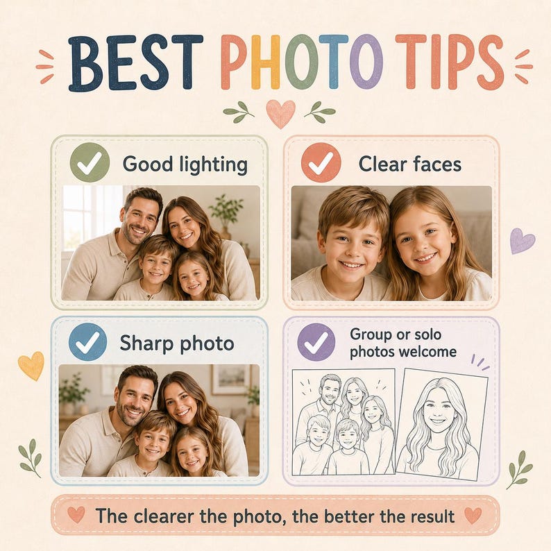 Custom portrait coloring page made from your favorite photo, perfect for Mother’s Day gifts, Father’s Day gifts, anniversary gifts, and Christmas presents.