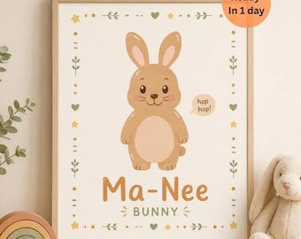 Lámina personalizada con la primera palabra mal pronunciada de un niño pequeño / Recuerdo personalizado para la pared / Regalo para mamá primeriza / Decoración infantil con animales (descarga digital)