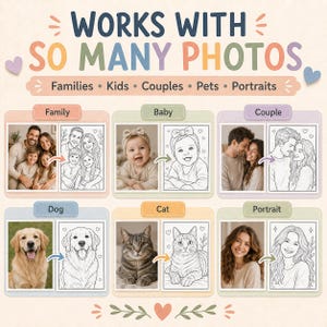 Personalized photo coloring page made from a real picture, ideal for custom portrait gifts, birthday presents, and meaningful digital downloads.