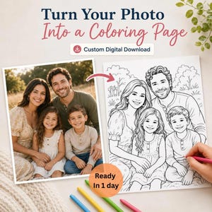 Custom Coloring Page From Photo | Personalized Photo Coloring Book | Line Art Portrait Gift for Family Pet Couple Kids (Digital Download)