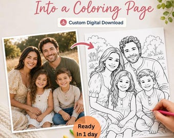 Custom Coloring Page From Photo | Personalized Photo Coloring Book | Line Art Portrait Gift for Family Pet Couple Kids (Digital Download)