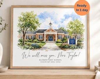Teacher Retirement Gift, Custom Watercolor Portrait, Personalized Retirement Keepsake Printable, Principal Gift, Farewell Wall Art Digital