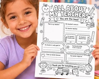 Página para colorear imprimible de agradecimiento al profesor / Regalo para el profesor / Semana de agradecimiento al profesor / Hoja de actividades de fin de curso - Descarga digital